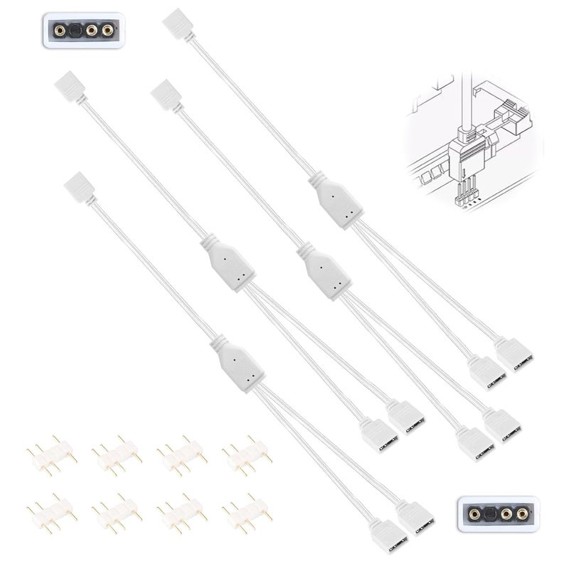 TNJPSEK 3Pin ARGB Spliter Cables with Male Pins, Female to Female Addressable RGB Spliter Extension Cable, 3-Pin RGB Splitter for 5V Computer Chassis PC Fans CPU Coolers Heat Sink (1-to-2 White) - Image 1